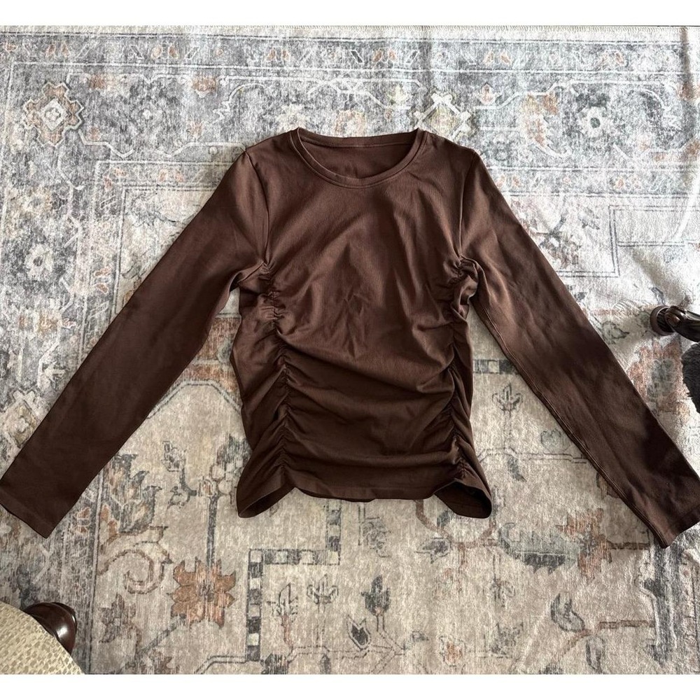 Brown Ruched Long Sleeve Top